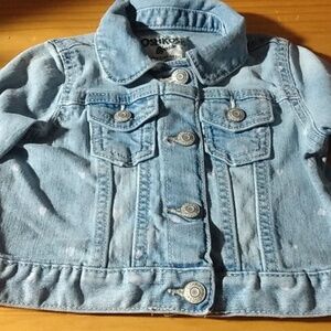 OshKosh B' Gosh 18 Months Girls Light Blue Jean Jacket with Pink Heart Designs